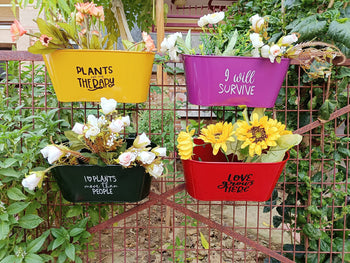 Metal Hanging Railing Planters (Set of 4) | Gardening | Hanging Metal Planter Pot