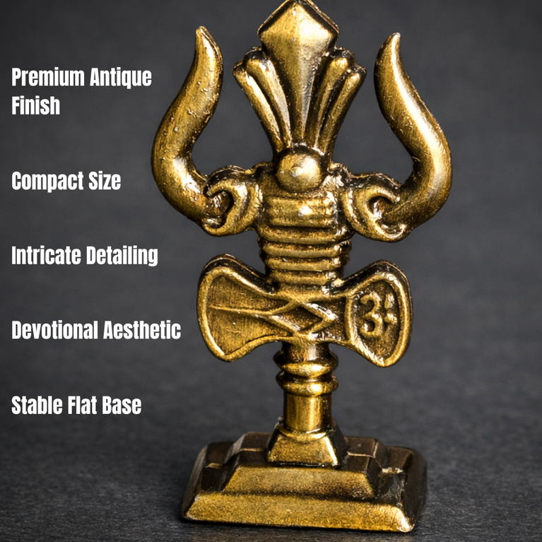 The Craftified Metal Trishul for Car Dashboard & Home Mandir | Compact 9 cm Lord Shiva Trishul Idol | Auspicious Decorative & Spiritual Gift | 4.5 x 2 x 9.5 cms (Gold)