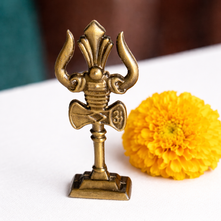 The Craftified Metal Trishul for Car Dashboard & Home Mandir | Compact 9 cm Lord Shiva Trishul Idol | Auspicious Decorative & Spiritual Gift | 4.5 x 2 x 9.5 cms (Gold)