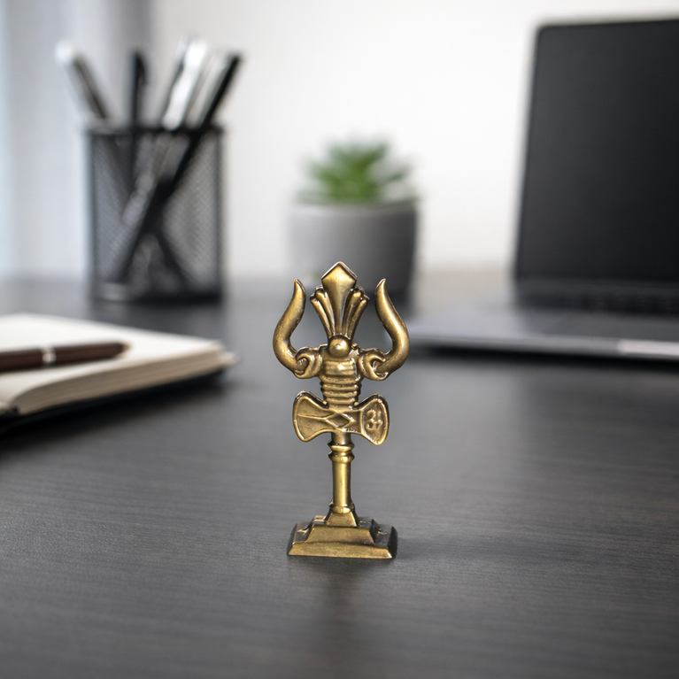 The Craftified Metal Trishul for Car Dashboard & Home Mandir | Compact 9 cm Lord Shiva Trishul Idol | Auspicious Decorative & Spiritual Gift | 4.5 x 2 x 9.5 cms (Gold)