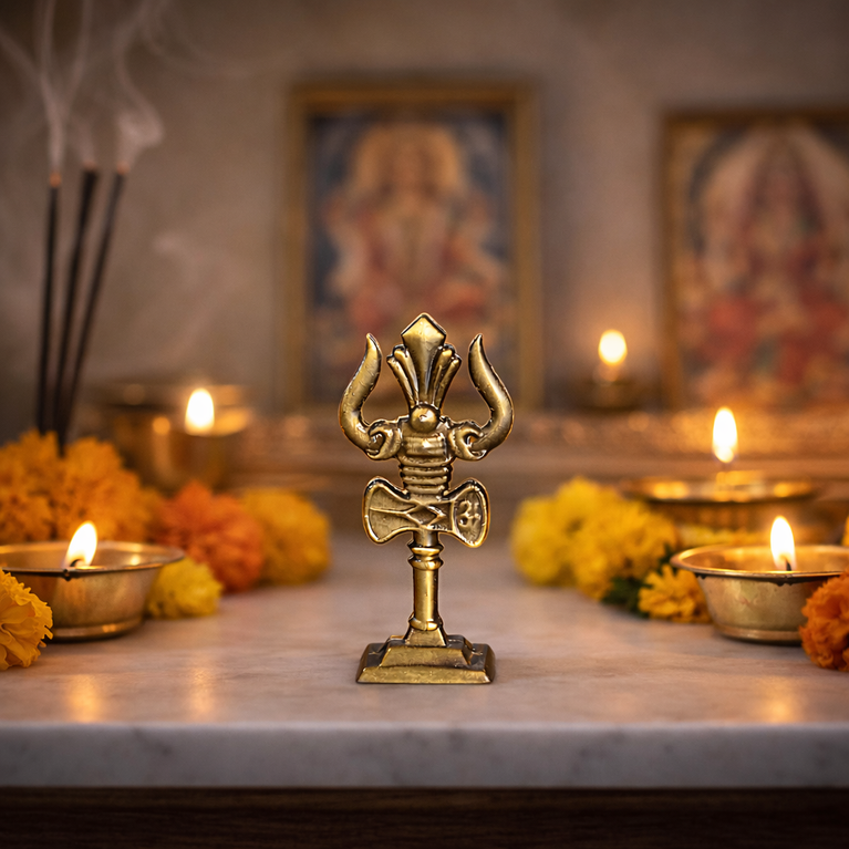 The Craftified Metal Trishul for Car Dashboard & Home Mandir | Compact 9 cm Lord Shiva Trishul Idol | Auspicious Decorative & Spiritual Gift | 4.5 x 2 x 9.5 cms (Gold)