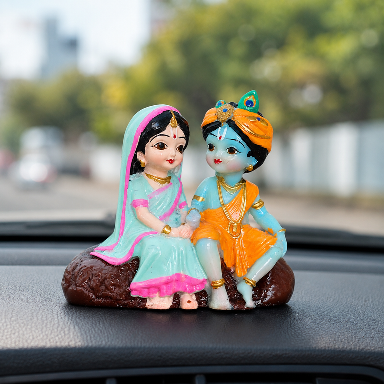Radha Krishna Resin Idol for Car Dashboard & Home Decor | Handcrafted Mini Murti Showpiece | Spiritual Gift for Diwali, Housewarming & Puja | 10 × 6 × 9 cm