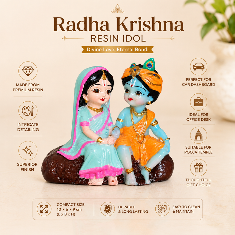 Radha Krishna Resin Idol for Car Dashboard & Home Decor | Handcrafted Mini Murti Showpiece | Spiritual Gift for Diwali, Housewarming & Puja | 10 × 6 × 9 cm