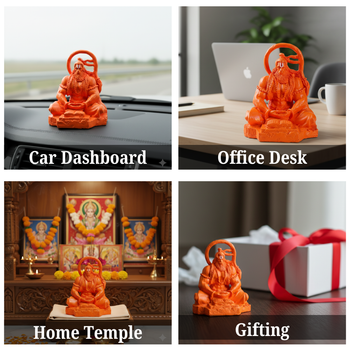 Dhyan Hanuman Resin Idol – Orange Meditation Hanuman Murti for Home Decor, Office Desk & Car Dashboard | Spiritual Gift Showpiece (8 x 6.5 x 9 cm)