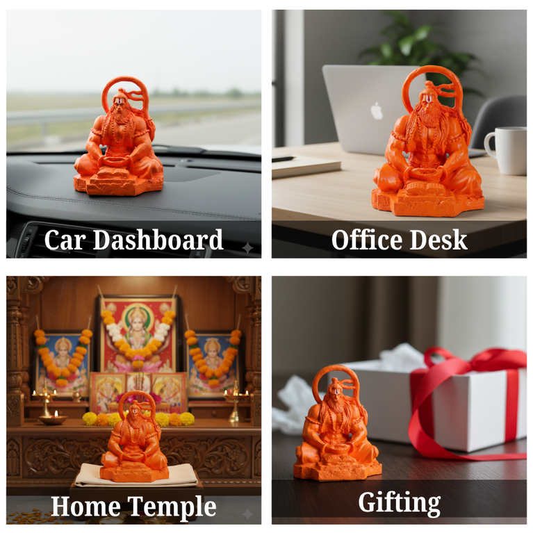 Dhyan Hanuman Resin Idol – Orange Meditation Hanuman Murti for Home Decor, Office Desk & Car Dashboard | Spiritual Gift Showpiece (8 x 6.5 x 9 cm)