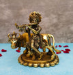 Lord Krishna With Cow Playing Flute | God Idol | Brass | Pooja