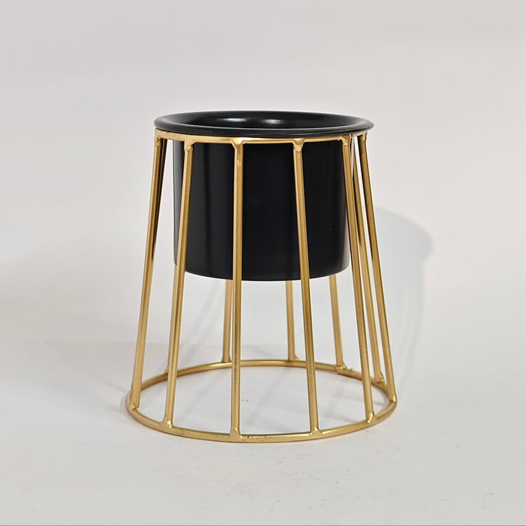 Planter with Gold Metal Stand (Black | White) | Small Metal Stands for Table Top Decor | Plant Stands | Gardening | Planter