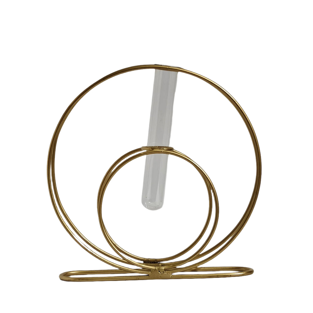 Double Rings Glass Test Tube Flower Vase with Gold Round Metal Stand Flower Vase for Chic Home Decor| Gardening | Planter