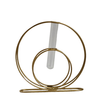 Double Rings Glass Test Tube Flower Vase with Gold Round Metal Stand Flower Vase for Chic Home Decor| Gardening | Planter