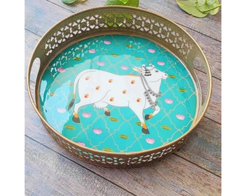 Metal Round Pichwai Tray