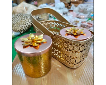 Metal Basket With Jars Golden color