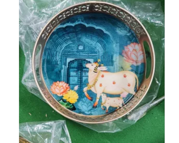 Metal Round Pichwai Tray