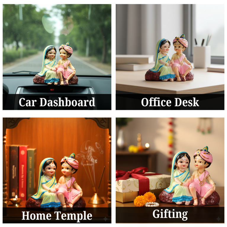 Radha Krishna Resin Idol for Car Dashboard & Home Decor | Handcrafted Mini Murti Showpiece | Spiritual Gift for Diwali, Housewarming & Puja | 10 × 6 × 9 cm