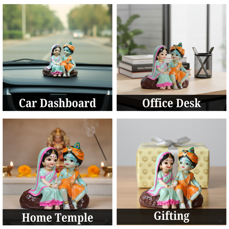 Radha Krishna Resin Idol for Car Dashboard & Home Decor | Handcrafted Mini Murti Showpiece | Spiritual Gift for Diwali, Housewarming & Puja | 10 × 6 × 9 cm