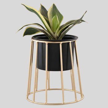 Planter with Gold Metal Stand (Black | White) | Small Metal Stands for Table Top Decor | Plant Stands | Gardening | Planter