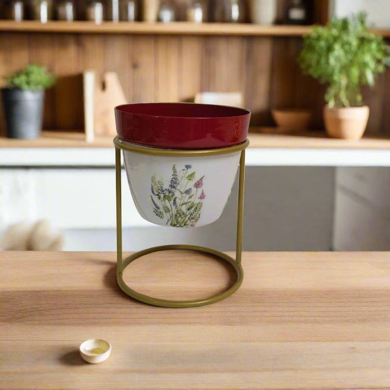 Metal Flower Planter Pot Vase with Stand for Home Décor Living Room Balcony Tabletop Indoor or Outdoor | Gardening | Planter