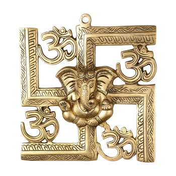 Auspicious Brass Swastik Wall Hanging with Lord Ganesha | God Idol | Brass | Ganesha