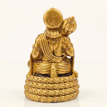 Virajman Hanuman Idol Sitting on Tail | Hanuman Murti for Car Dashboard, Home Temple & Office Decor, Housewarming, Vastu | 3.8 Inches (Antique Gold)
