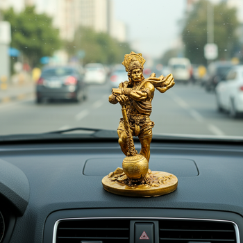 Bahubali Hanuman Resin Showpiece | Golden Finish | 6×6×11 cm | Divine Car Dashboard Idol & Home Decor Statue | Compact Hindu God Figurine for Positive Energy & Gifting