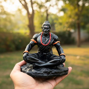 Dhyan Hanuman Black Resin Idol for Car Dashboard & Home Decor | Meditating Hanuman Ji Statue | 9.5 x 7.5 x 10.5 cm | Spiritual Showpiece for Office, Mandir & Gifting
