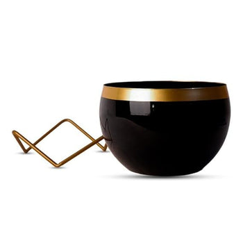 Home Décor Vase with Stand | Flower Pot | Indoor Plant Vase | Tabletop Desktop | Bedroom Table | Decoration Centerpiece | Living Room Décor Showpiece | 6'' Round Metal Black-Gold (Pack of 1) | Gardening | Planter