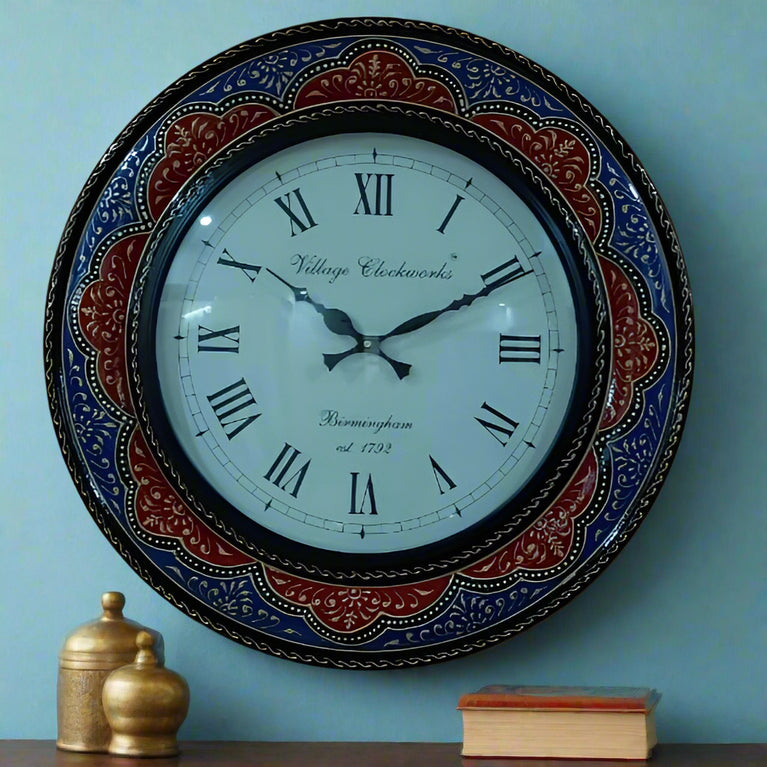 Rajasthani Painted  Clock 18 inch | Hand Painted Clock Home |  Home Decor | Clocks | Wall Decor