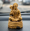 Virajman Hanuman Idol Sitting on Tail | Hanuman Murti for Car Dashboard, Home Temple & Office Decor, Housewarming, Vastu | 3.8 Inches (Antique Gold)