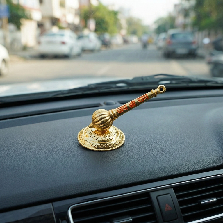 The Craftified Hanuman Gada Golden Metal Showpiece with “Jai Shri Ram” Engraving | Mini Religious Idol for Home Mandir, Office Desk & Car Dashboard | Spiritual Gift (8×4×5 cm)