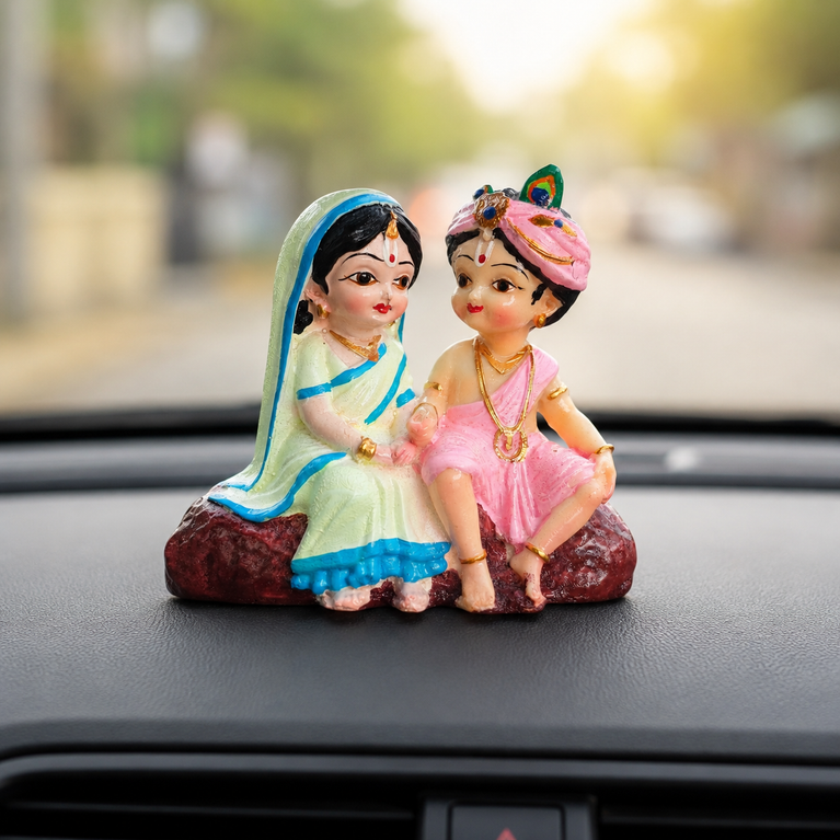 Radha Krishna Resin Idol for Car Dashboard & Home Decor | Handcrafted Mini Murti Showpiece | Spiritual Gift for Diwali, Housewarming & Puja | 10 × 6 × 9 cm
