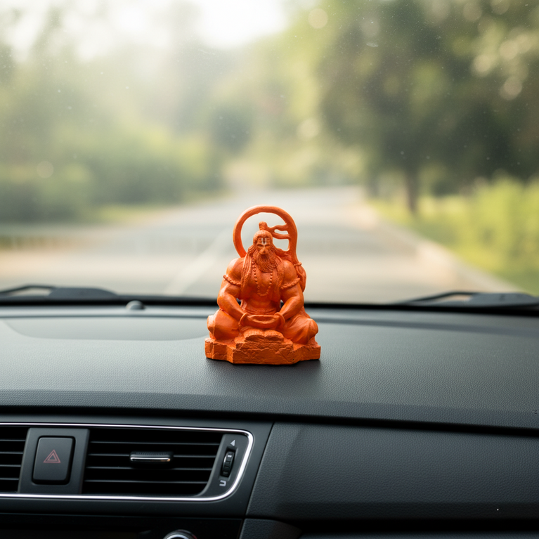 Dhyan Hanuman Resin Idol – Orange Meditation Hanuman Murti for Home Decor, Office Desk & Car Dashboard | Spiritual Gift Showpiece (8 x 6.5 x 9 cm)