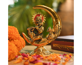 Krishna On Moon Playing Basuri Flute | Chand Gopal | Brass | Metal Handicrafts | God Idol