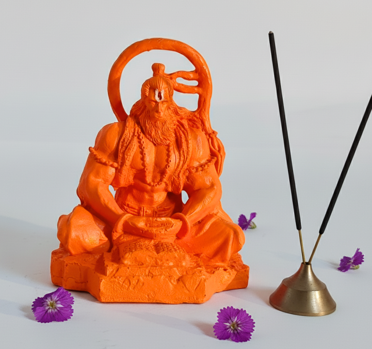 Dhyan Hanuman Resin Idol – Orange Meditation Hanuman Murti for Home Decor, Office Desk & Car Dashboard | Spiritual Gift Showpiece (8 x 6.5 x 9 cm)