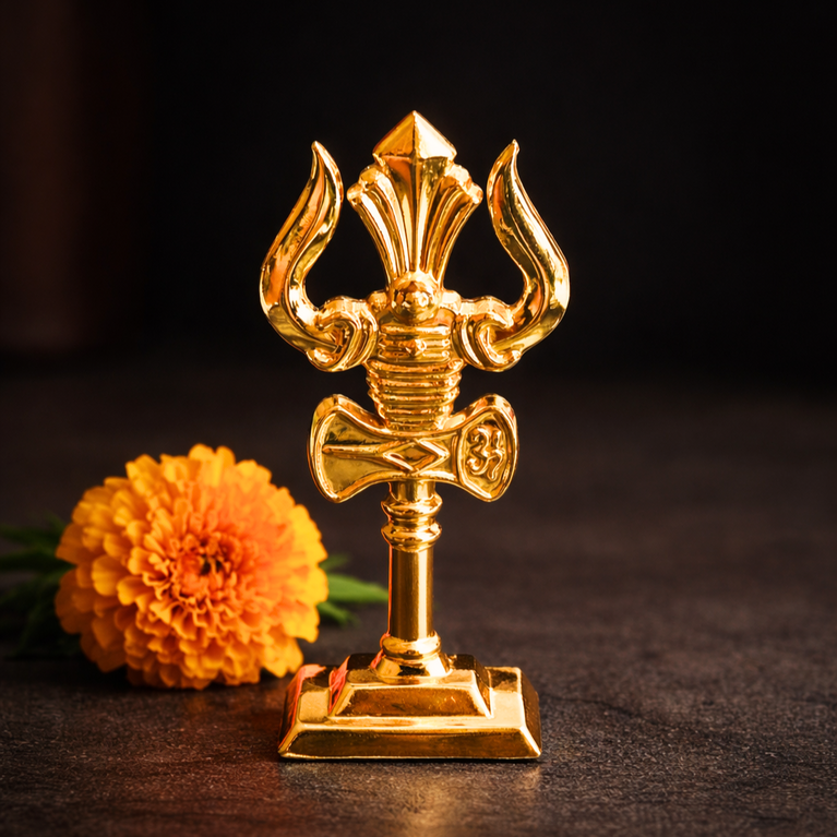 The Craftified Metal Trishul for Car Dashboard & Home Mandir | Compact 9 cm Lord Shiva Trishul Idol | Auspicious Decorative & Spiritual Gift | 4.5 x 2 x 9.5 cms (Gold)