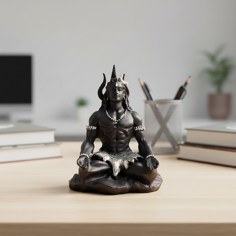 Dhyan Shiva for car Dashboard and Home | 9cms x 7cms x 11cms (LxBxH) | Car Dashboard mahayogi, adiyogi | Housewarming Gift | Car Dashboard Idol | Resin | Table Decor (Black)