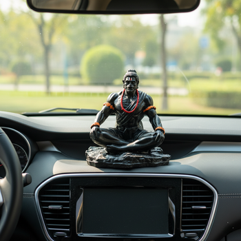 Dhyan Hanuman Black Resin Idol for Car Dashboard & Home Decor | Meditating Hanuman Ji Statue | 9.5 x 7.5 x 10.5 cm | Spiritual Showpiece for Office, Mandir & Gifting