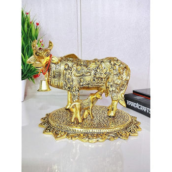 Blessing Decor Brass Kamdhenu Eleganze Cow with Calf | High Quality Brass | Metal Handicraft