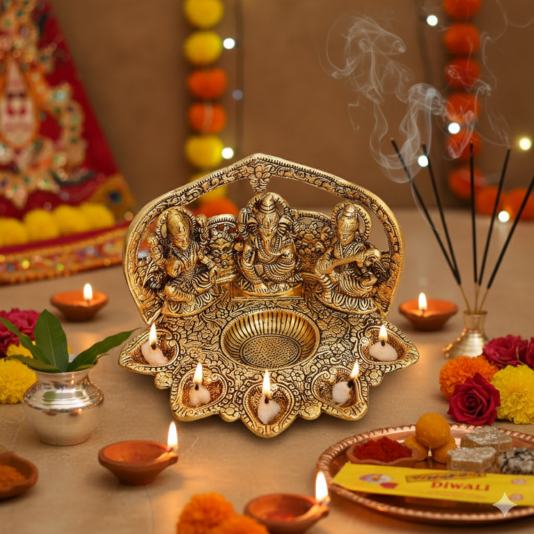 Lakshmi Ganesha Saraswati (5 Face Diwali Deepak) for Laxmi Pooja | Decorative Diwali Diya | Pooja Item
