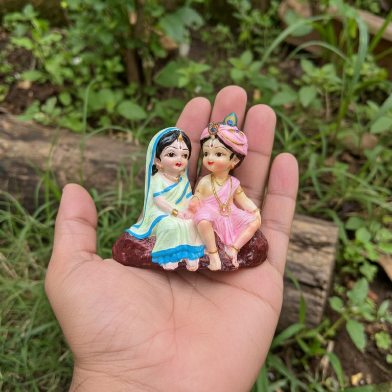 Radha Krishna Resin Idol for Car Dashboard & Home Decor | Handcrafted Mini Murti Showpiece | Spiritual Gift for Diwali, Housewarming & Puja | 10 × 6 × 9 cm
