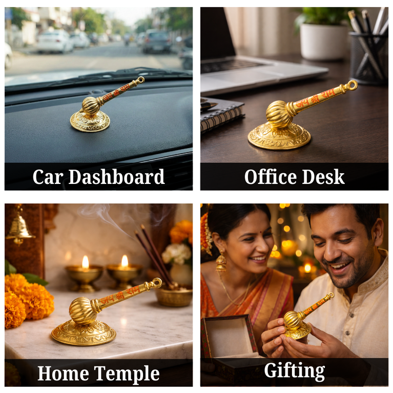 The Craftified Hanuman Gada Golden Metal Showpiece with “Jai Shri Ram” Engraving | Mini Religious Idol for Home Mandir, Office Desk & Car Dashboard | Spiritual Gift (8×4×5 cm)