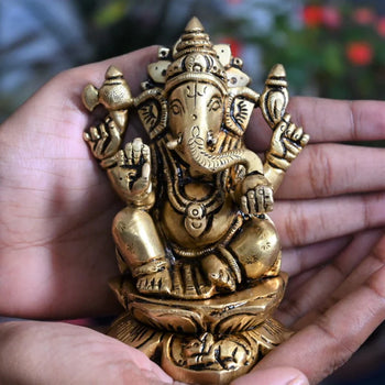 Shankh Ganesh Matt Finish | God Idol | Table Decor | Brass Bloom | Metal Handicraft