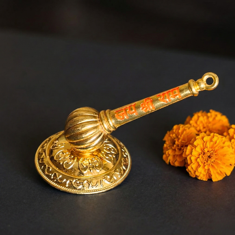 The Craftified Hanuman Gada Golden Metal Showpiece with “Jai Shri Ram” Engraving | Mini Religious Idol for Home Mandir, Office Desk & Car Dashboard | Spiritual Gift (8×4×5 cm)
