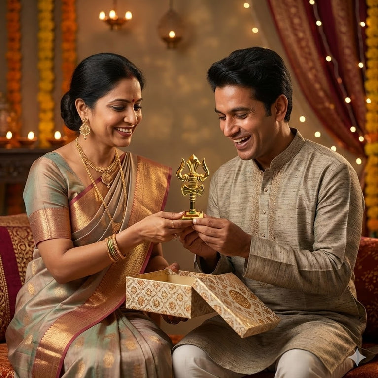 The Craftified Metal Trishul for Car Dashboard & Home Mandir | Compact 9 cm Lord Shiva Trishul Idol | Auspicious Decorative & Spiritual Gift | 4.5 x 2 x 9.5 cms (Gold)