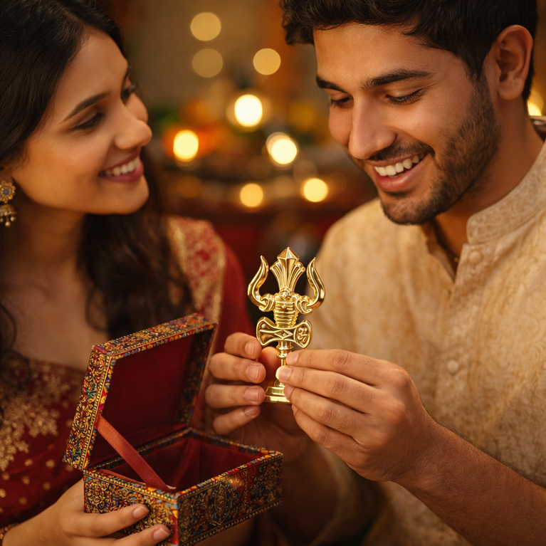 The Craftified Metal Trishul for Car Dashboard & Home Mandir | Compact 9 cm Lord Shiva Trishul Idol | Auspicious Decorative & Spiritual Gift | 4.5 x 2 x 9.5 cms (Gold)