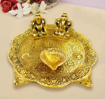 Laxmi Ganesh Pooja Thali Medium Size | Meta Handicrafts | Brass | Pooja Item