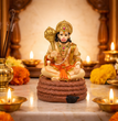 Virajman Hanuman Idol Sitting on Tail | Hanuman Murti for Car Dashboard, Home Temple & Office Decor, Housewarming, Vastu | 3.8 Inches (Antique Gold)