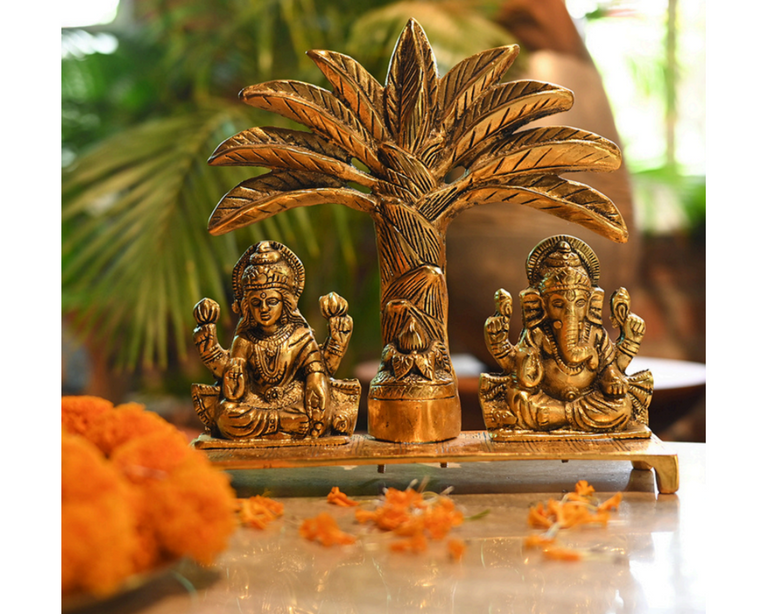 Laxmi Ganesh Statue with Khajur Tree | God Idol | Brass | Pooja Item