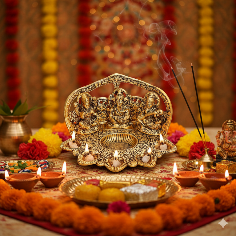 Lakshmi Ganesha Saraswati (5 Face Diwali Deepak) for Laxmi Pooja | Decorative Diwali Diya | Pooja Item