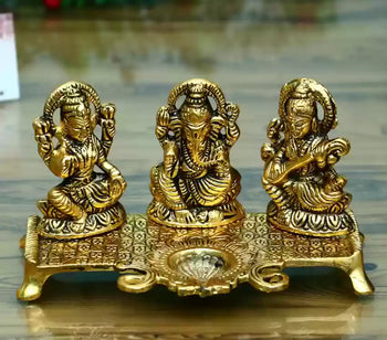 Laxmi Ganesh Sarawati Diya | Brass | Pooja