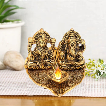 Peepal Patta Laxmi Ganesh With Diya | God Idol | Metal Handicraft | Brass