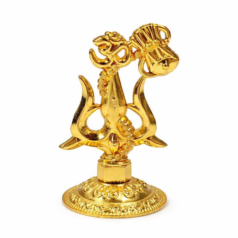 Premium Metal Shiv Trishul with Damroo, Copper, 3 Inches for Car Dashboard